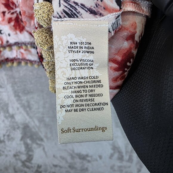 Soft Surroundings Rosada Blouse Womens Small Pink Floral Pom Pom Boho Top NWT - Picture 10 of 12